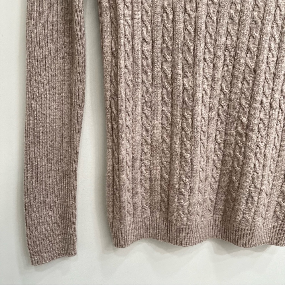 LOFT 100% cashmere tan cable knit sweater crewneck ribbed lightweight medium - Picture 2 of 7